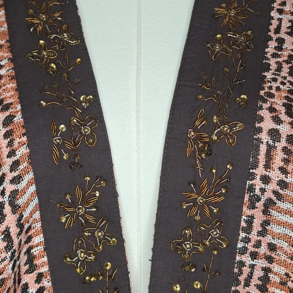 Soft Surroundings Korra Tweed Wrap‎ Beaded Embroidery Boho Earth Tones NWT